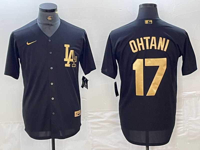 Men%27s Los Angeles Dodgers #17 Shohei Ohtani Black Gold Cool Base Stitched Jersey->los angeles dodgers->MLB Jersey